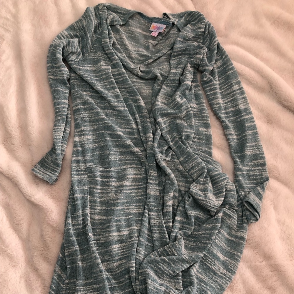 LulaRoe Blue and White Long Lightweight Cardigan